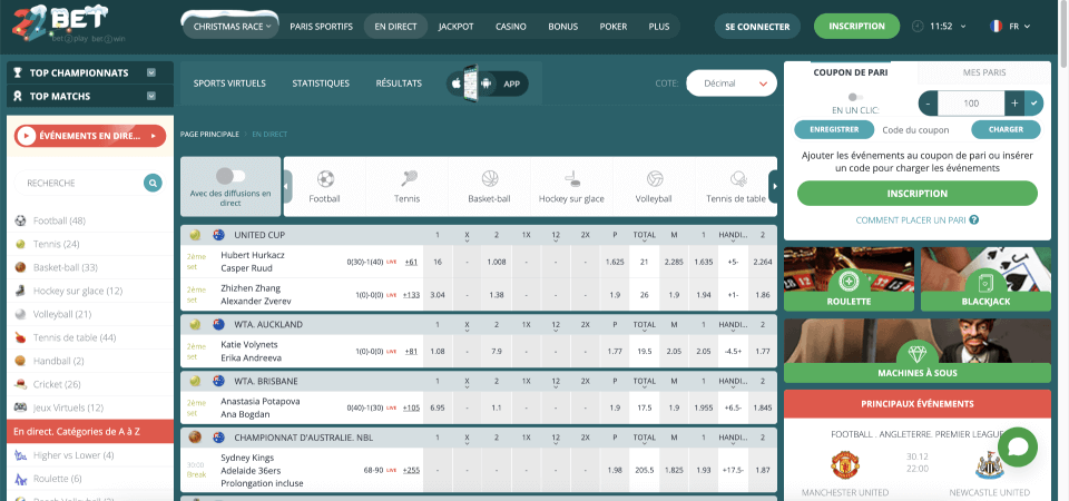 Capture d'écran de la page en direct de 22bet