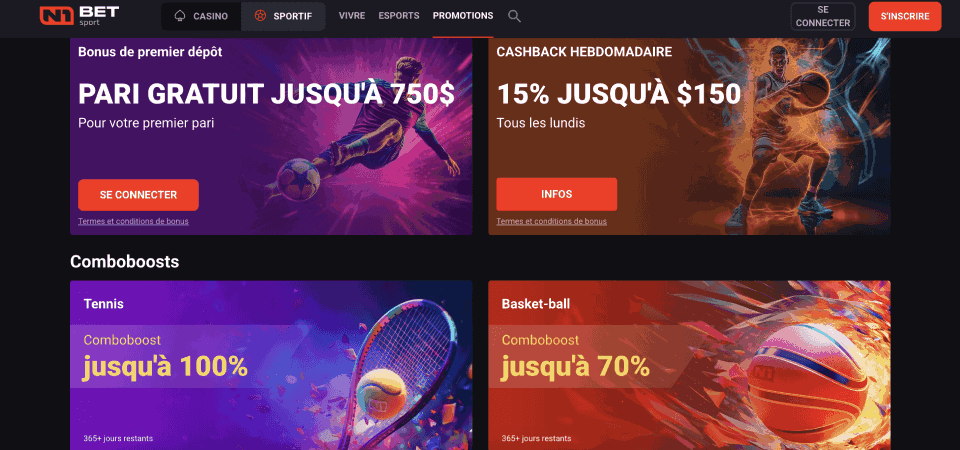 Capture d'écran de la page bonus de n1bet